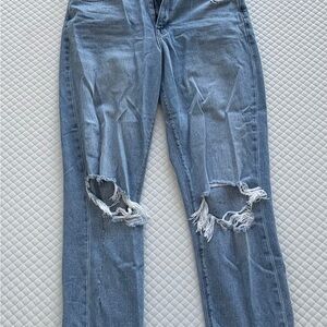 American Eagle Outfitters Light Blue Ripped Straight Leg Jeans